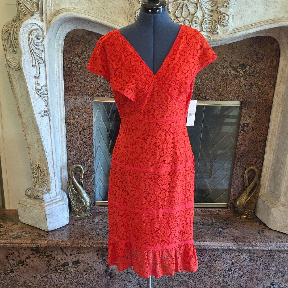 Nanette Lepore Vibrant Red Lace Midi Dress